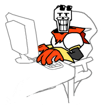 a drawing of papyrus sitting in front of a computer with sunglasses on