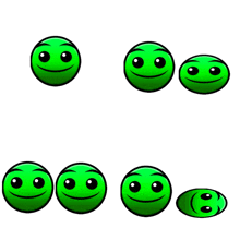 a group of green smiley faces are lined up in a row on a white background