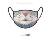 a face mask with a cat on it that says mewo