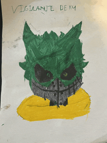 a child 's drawing of vigilante deku is on a piece of white paper