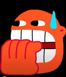 a cartoon orange face with a blue tear running down its face