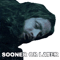 a man with long hair and a beard is laying down with the words sooner or later above him