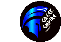 a logo for the greek empire roleplay with a blue spartan head