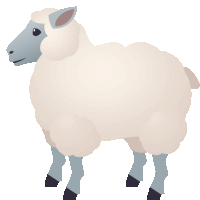 a cartoon illustration of a white sheep with gray legs