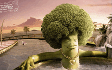 a picture of a broccoli with a toothpick on it 's head