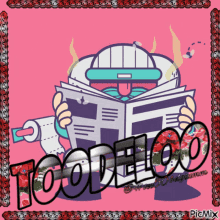 a cartoon drawing of a person reading a newspaper with the word toodeloo written on it