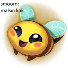 a cartoon of a bee with blue wings and the words smoord : malsin knk