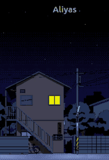 a pixel art of a house with the name aliyas on top