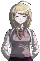 a girl in a sweater and tie is smiling