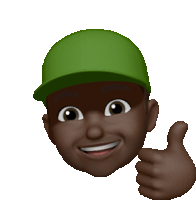 a cartoon character wearing a green hat gives a thumbs up