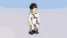 a roblox character wearing a white hoodie and pants is walking