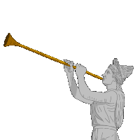 a statue of a woman blowing a trumpet