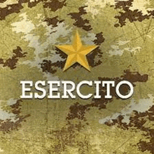 a camouflage background with a yellow star and the word esercito .