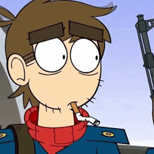 a cartoon character is smoking a cigarette with a straw .