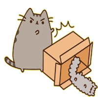 a cartoon cat pushing a cardboard box with a sheep sticking out of it