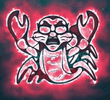 a cartoon drawing of a crab with a face on it