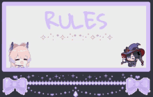 a sign that says rules with two anime characters