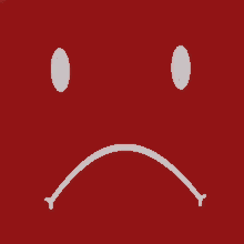 a red square with a sad face on it with white eyes