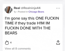 a screenshot of a tweet by real ninja44 in chicago bears