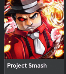 a picture of a man with red eyes and the words project smash below him