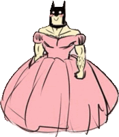 a drawing of a batman in a pink dress .