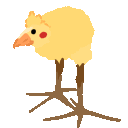 a cartoon drawing of a chicken with long legs and a red spot on its face .