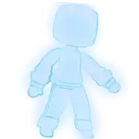 a drawing of a person with a blue shirt and pants without a head