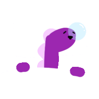 a purple cartoon character with a bubble on its head