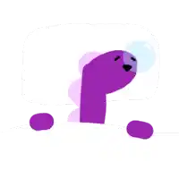 a purple cartoon character with a bubble on its head