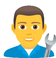 a man in a blue shirt is holding a wrench in his hand