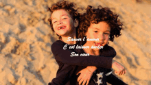 two young boys hugging each other with the words sauver l' amour c'est laisser parler son cœur above them