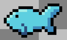 a pixel art drawing of a blue fish with black borders