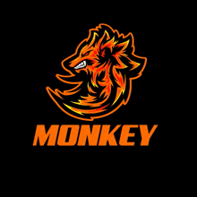 a logo for monkey shows a wolf with flames coming out of its mouth