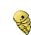 a pixel art drawing of a yellow worm with a small hole in its head .