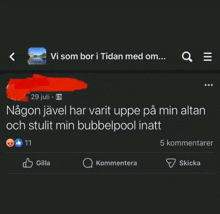 a screenshot of a facebook page that says vi som bor i tidan med om