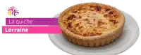 a white plate topped with a quiche that says la quiche lorraine on it