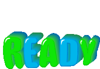 the word ready is displayed in blue and green letters