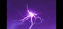 a lightning bolt is coming out of the ground in a purple sky