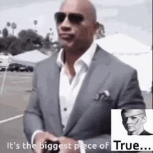 a man in a suit and sunglasses says it 's the biggest piece of true ..