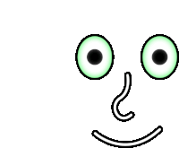 a cartoon face with green eyes and a smiley face