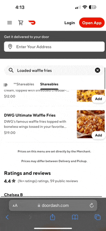 a screenshot of the doordash app on a cellphone