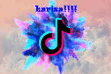 a picture of a tiktok logo with the words karisa !!!