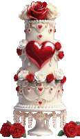 a white cake with a red heart on top