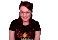 a woman wearing glasses and a t-shirt that says twitch.wiflamma