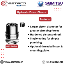 a flyer for hydraulic power clamps features larger piston diameter for greater clamping forces hardened piston and rod