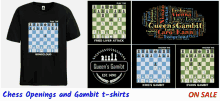 an advertisement for chess openings and gambit t-shirts on sale