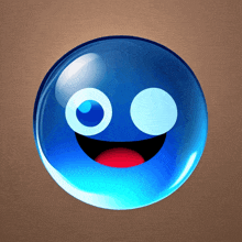 a blue smiley face with two eyes and a red mouth