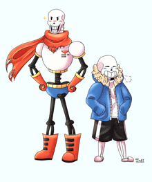 a drawing of papyrus and sans standing next to each other with the name andi on the bottom