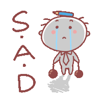 a cartoon character with a pencil on his head is crying and the word sad is below him