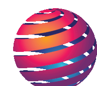 a colorful sphere with a white background and a blue stripe on the bottom